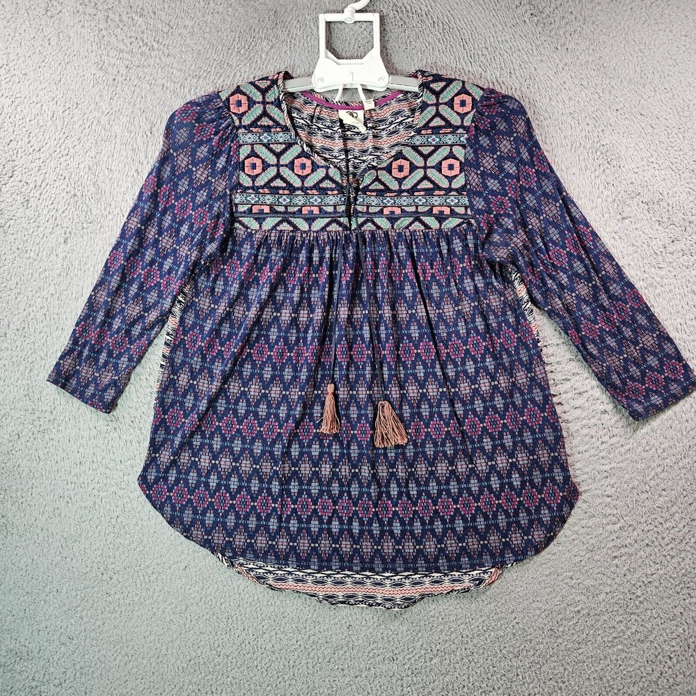 One‎ September Anthropologie Top Women Small Boho Embroidered Geometric Tassel